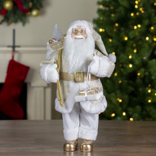18" Gold and White Standing Santa Christmas Figure with Presents