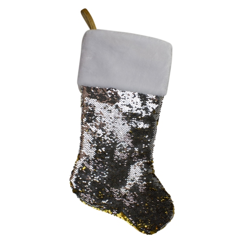 22.75" Gold and Silver Reversible Sequined Christmas Stocking