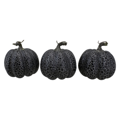 Set of 3 Black and Silver Fall Harvest Tabletop Pumpkins - 4.75"