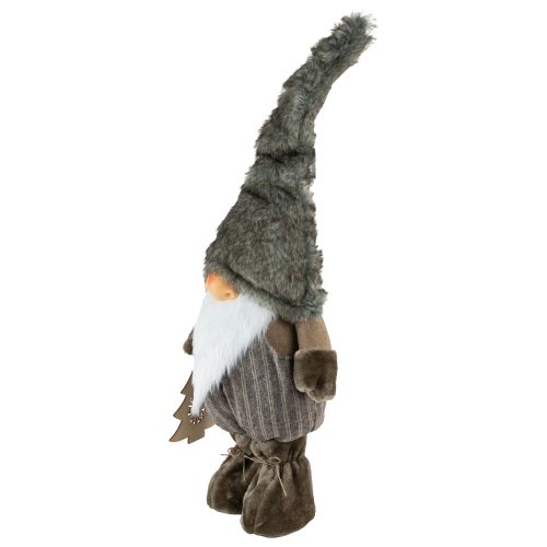 33" Gray and White Woodland Gnome with Striped Pants Christmas Figurine