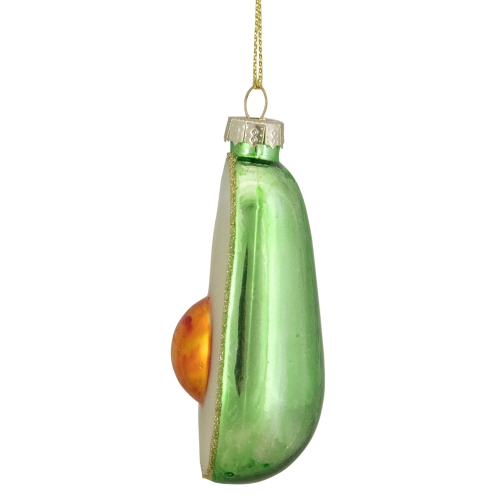 Décoration de Noël en verre d’avocat vert et blanc, 3.5 po