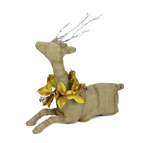 GALLERIE II  20" Rustic Burlap Reindeer Wearing Amber Leaves And Berries Decorative Sitting Christmas Figure Love it! Great addition to my Christmas decorations