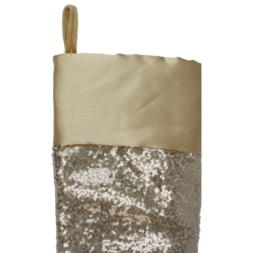 22" Golden Metallic Sequined Christmas Stocking with Satin Cuff