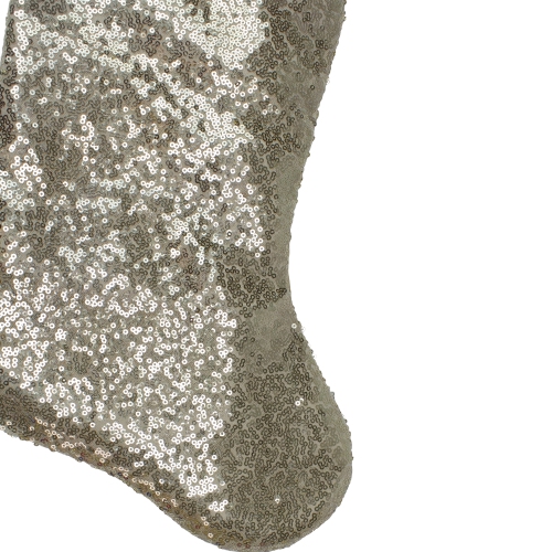 22" Golden Metallic Sequined Christmas Stocking with Satin Cuff