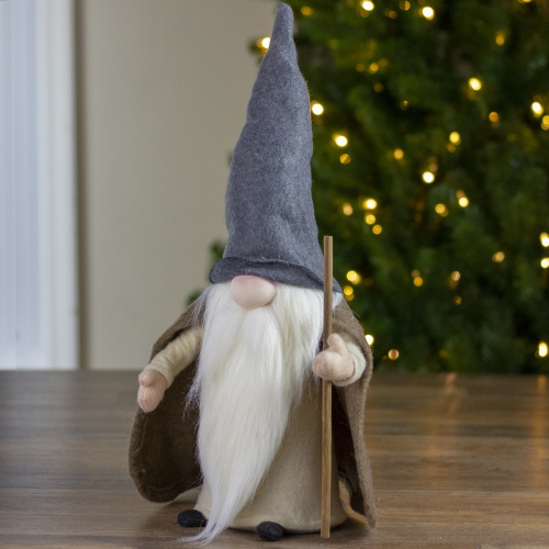 Gnome en forme de gros nez brun et beige de 16 po en forme de bâton de maintien du père Noël
