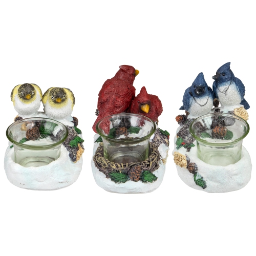 Set of 3 Christmas Birds Tabletop Decoration with Tealight Candle Holders 5.75"