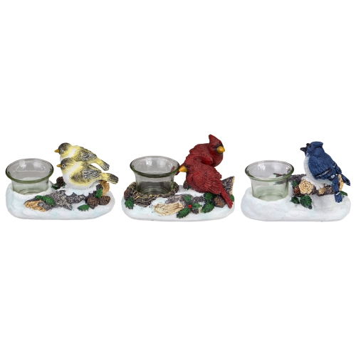 Set of 3 Christmas Birds Tabletop Decoration with Tealight Candle Holders 5.75"