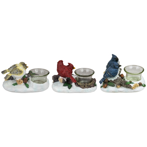 Set of 3 Christmas Birds Tabletop Decoration with Tealight Candle Holders 5.75"