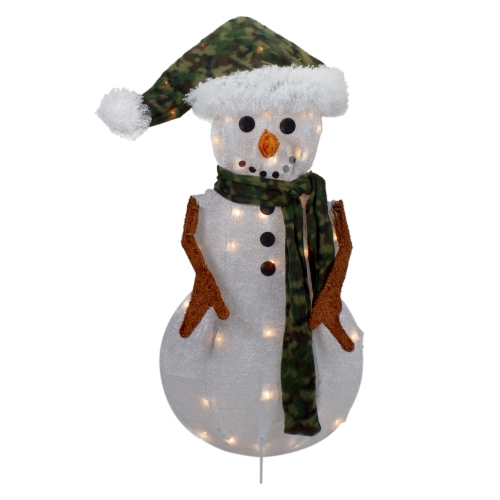 NORTHLIGHT  24" Lighted White And Chenille Snowman Outdoor Christmas Decoration In Green