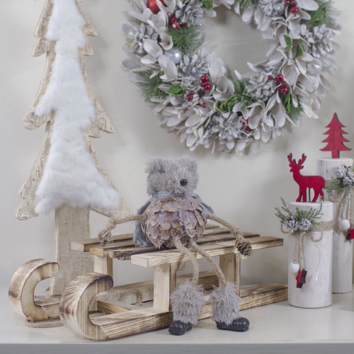 5.5" Glittered Brown Fuzzy Bear Christmas Tabletop Decor