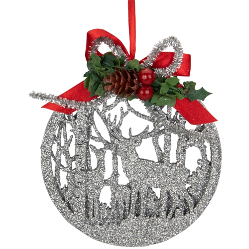 NORTHLIGHT  4.5-Inch 2-D Glitter Reindeer Family Silhouette Christmas Ornament In Silver