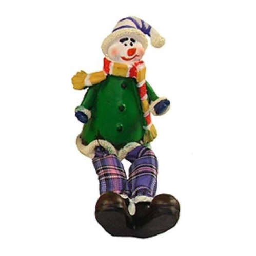 5.5" Festive Green and Purple Plaid Sitting Snowman Christmas Table Top Figure