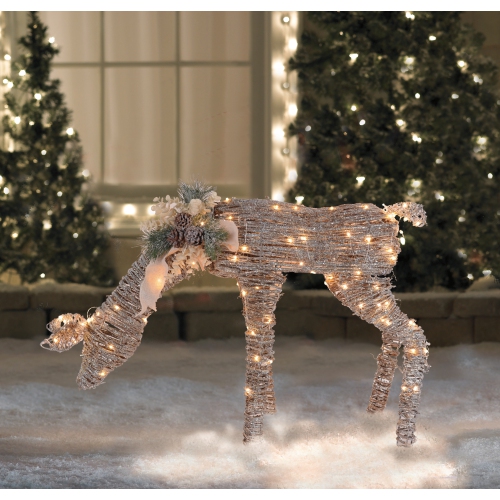 38" LED Drinking Rattan Deer Fawn Christmas Yard Decorations
