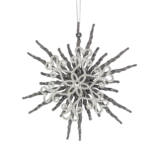 6" Silver Glitter Double Snowflake Christmas Ornament