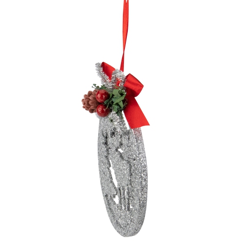 4.25" Silver Glitter Moose 2-D Cut-Out Silhouette Christmas Ornament