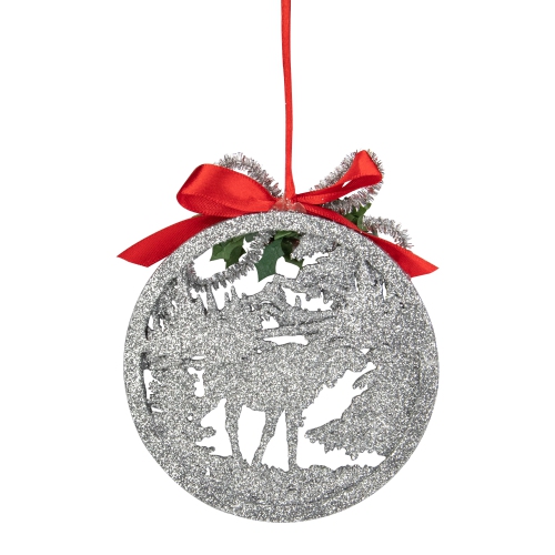 4.25" Silver Glitter Moose 2-D Cut-Out Silhouette Christmas Ornament