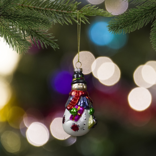 5" Red and Green Snowman with Presents Hanging Glass Christmas Ornament