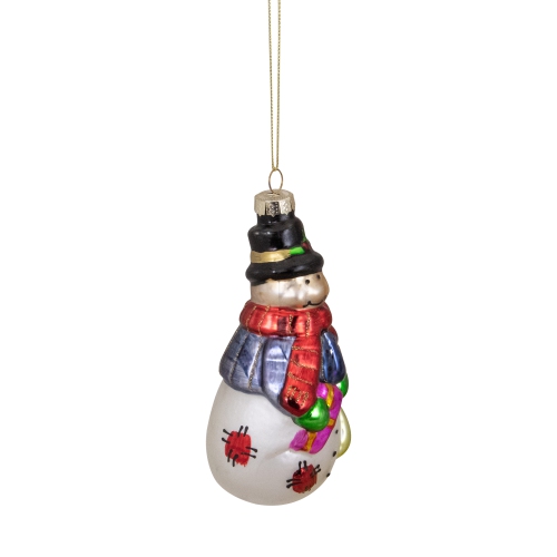 5" Red and Green Snowman with Presents Hanging Glass Christmas Ornament