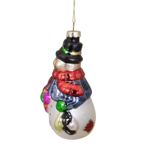 5" Red and Green Snowman with Presents Hanging Glass Christmas Ornament