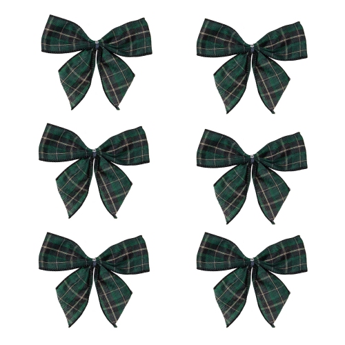 NORTHLIGHT  Pack Of 6 And Black 2 Loop Christmas Bow Decorations 5.5" In Green
