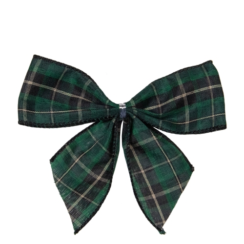 Pack of 6 Green and Black 2 Loop Christmas Bow Decorations 5.5"