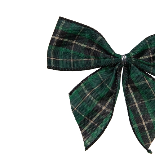 Pack of 6 Green and Black 2 Loop Christmas Bow Decorations 5.5"