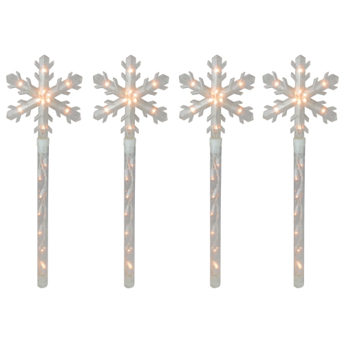 NORTHLIGHT  4Ct Snowflakes Christmas Pathway Marker With Lawn Stakes - Clear Lights