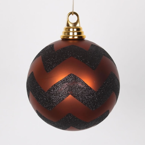VICKERMAN  2-Finish And Black Chevron Shatterproof Christmas Ball Ornament 4.75" (120Mm) In Brown