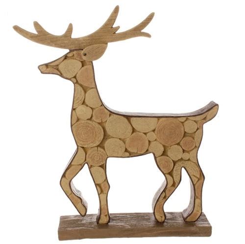 18.75" Country Cabin Faux Wood Deer Decorative Christmas Table Top Figurine