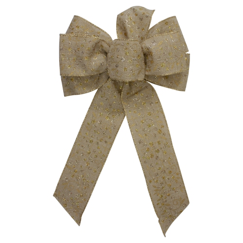 14" x 9" Burlap and Gold Glittered Polka Dots 6 Loop Christmas Bow Decoration