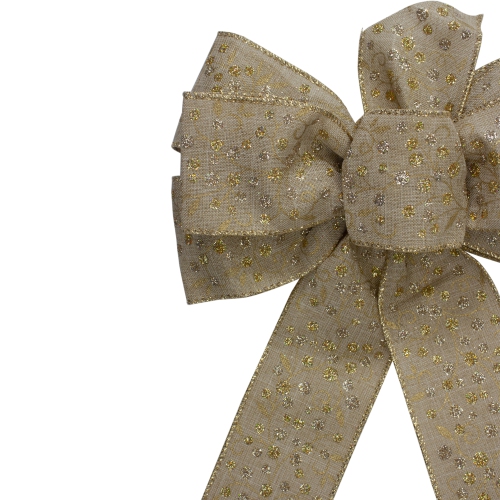 14" x 9" Burlap and Gold Glittered Polka Dots 6 Loop Christmas Bow Decoration