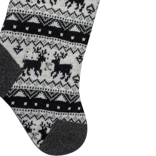 21" Black, Gray and White Rustic Lodge Knit Christmas Stocking with Sherpa Cuff