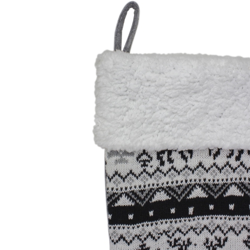 21" Black, Gray and White Rustic Lodge Knit Christmas Stocking with Sherpa Cuff