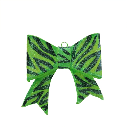 3" Green and Black Glittered Zebra Print Bow Christmas Ornament