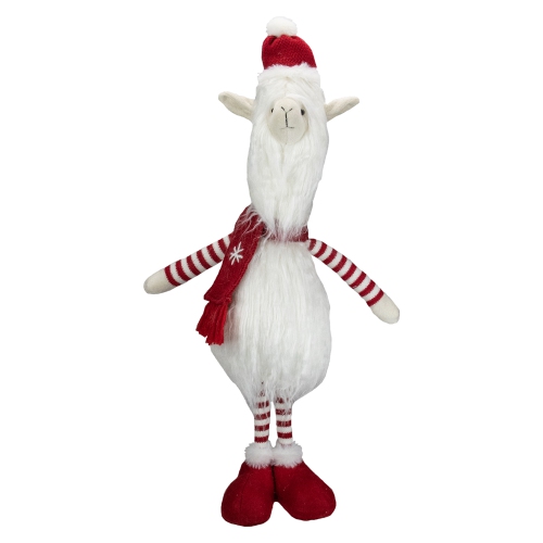26-Inch Plush Red and White Standing Llama Table Top Christmas Decoration