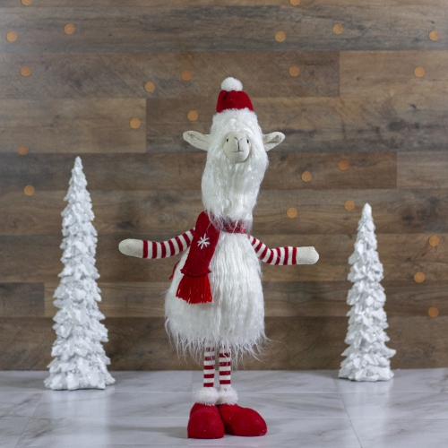26-Inch Plush Red and White Standing Llama Table Top Christmas Decoration