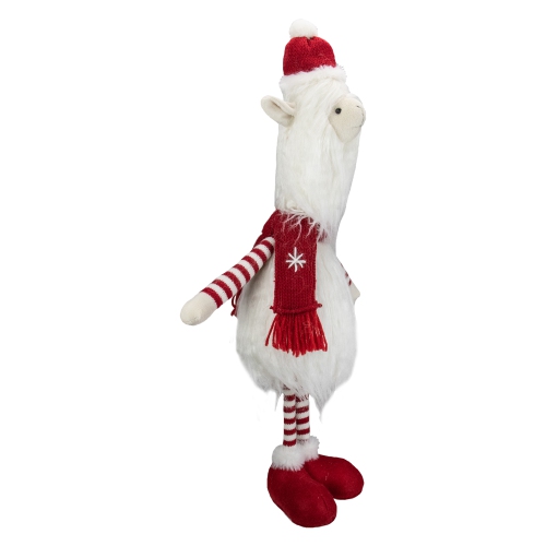 26-Inch Plush Red and White Standing Llama Table Top Christmas Decoration