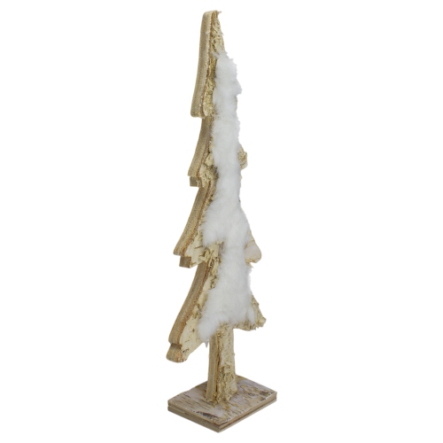 13.5" Brown and White Wooden Tree With Faux Fur Christmas Decoration