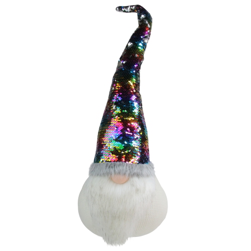 NORTHLIGHT  24" Gnome With Rainbow And Flip Sequin Hat Christmas Decoration In Silver