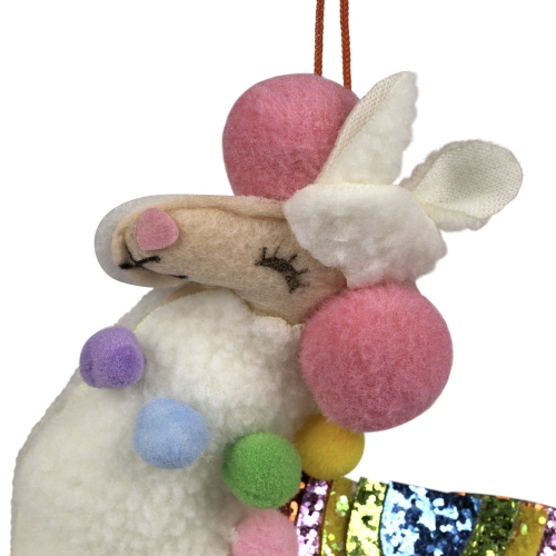 7.5" White Plush Llama with Rainbow Saddle Christmas Ornament