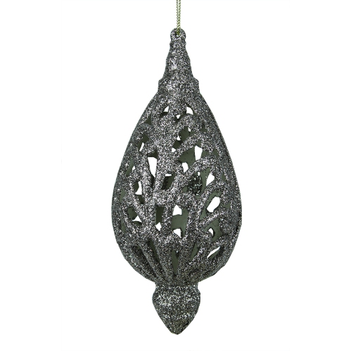 6.5" Silver Glitter Drenched Cut-Out Teardrop Christmas Ornament