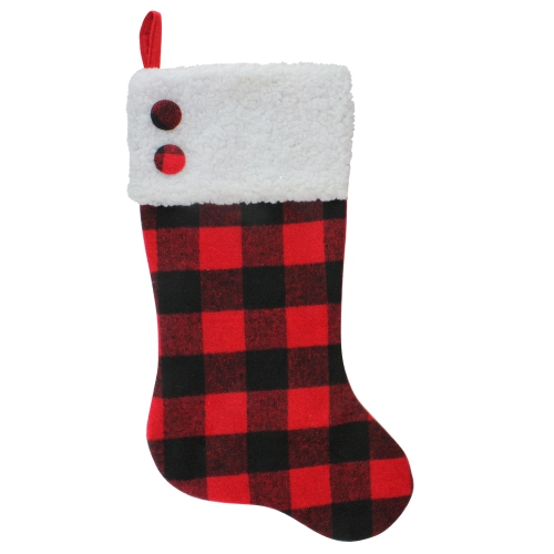 23" Black and Red Rustic Buffalo Plaid Christmas Stocking