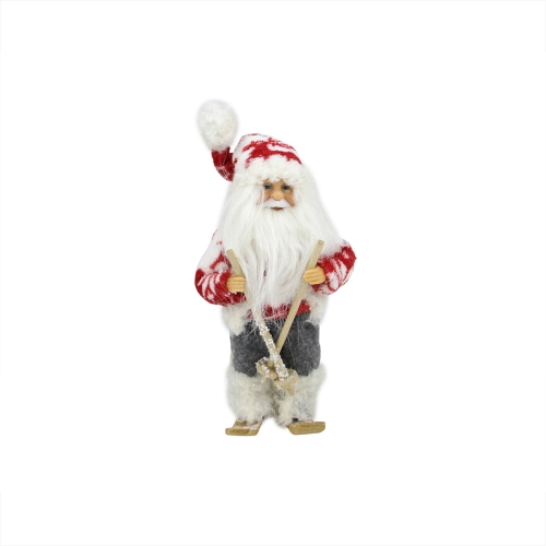 NORTHLIGHT  9" Frontier Reindeer Red And Gray Skiing Santa Claus Christmas Figure In White