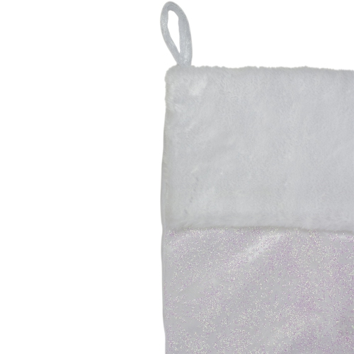 20.5" Iridescent Glitter Snowflake Print Christmas Stocking with Faux Fur Cuff