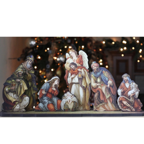 8pc Orange and Brown Nativity Die Cut Figures with Base Christmas Decoration 24"