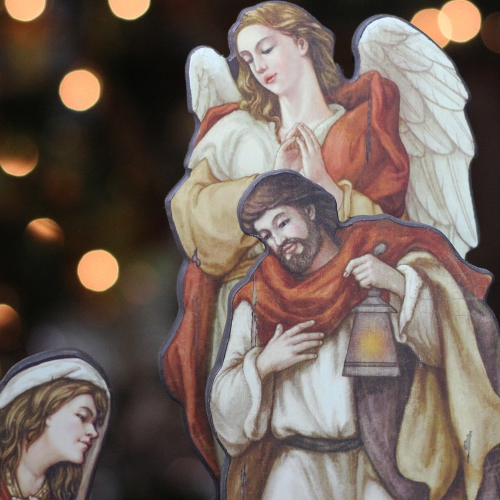 8pc Orange and Brown Nativity Die Cut Figures with Base Christmas Decoration 24"