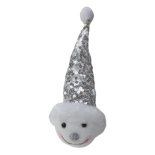 6" Smiling Snowman Head Wearing a Silver Sequin Santa Hat Christmas Ornament