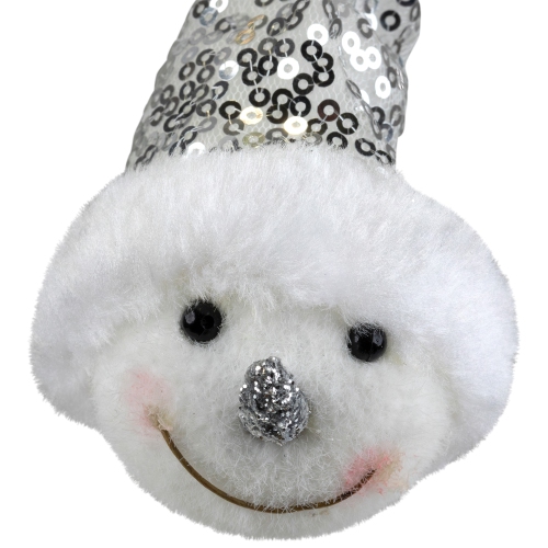 6" Smiling Snowman Head Wearing a Silver Sequin Santa Hat Christmas Ornament