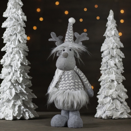 12-Inch Gray and White Standing Tabletop Moose Christmas Figure