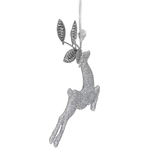 5.5" Silver Glitter Leaping Reindeer Christmas Ornament